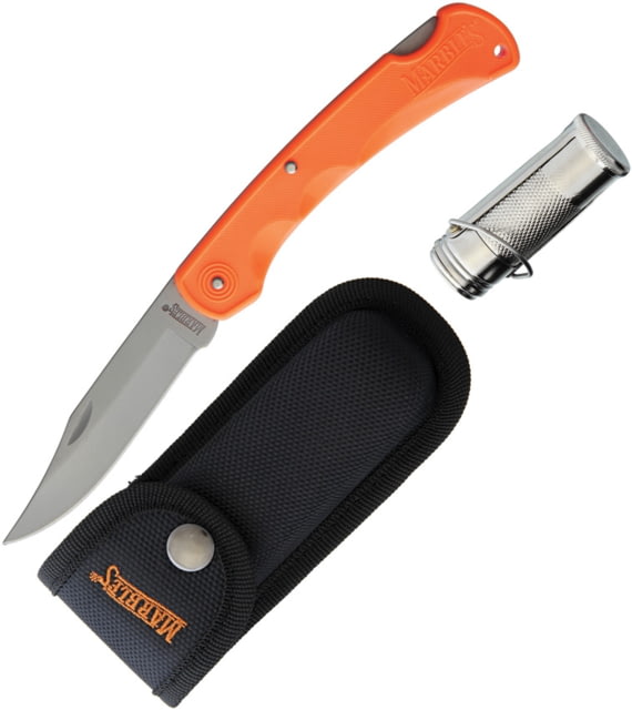 Marbles Grandfather Mountain Folding Knive Set 5in Closed Lockback 3.75in Matte Finish SS Clip Point Blade Orange Finger Grooved ABS Handle