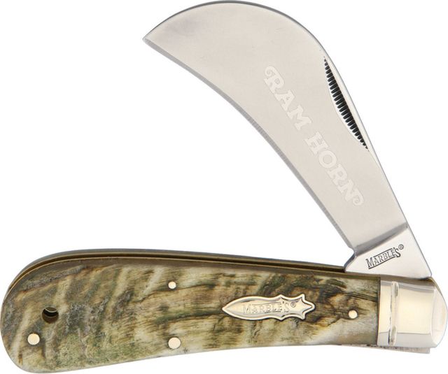 Marbles Hawkbill Ram's Horn Folding Knife3.25inStainless SteelStandard EdgeSatinRam Horn Handle KB117 RAMS HORN