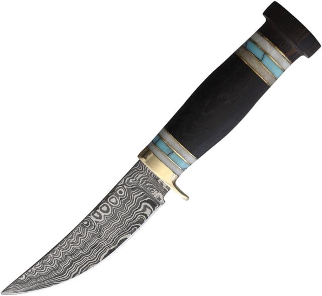 Marbles Marbles Hunter Damascus 4.50 in Fixed Blade Knife Brown wood OCT12DAMASCUS