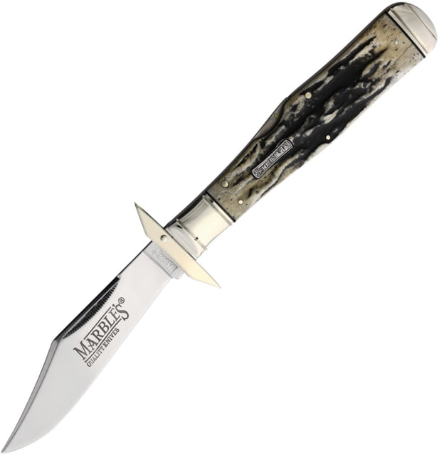 Marbles Large Swing Guard Folding Knife 5.38in Closed 4.38in Mirror Stainless Clip Point Blade Black Stag Handle KA22 / MR482