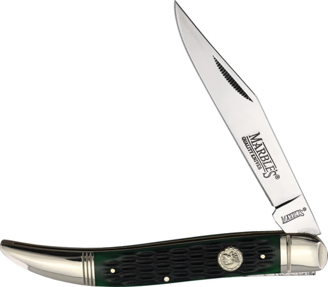 Marbles Large Toothpick Green Bone Folding Knife 5in Closed Mirror Stainless Long Clip Blade Green Jigged Bone Handle MR629