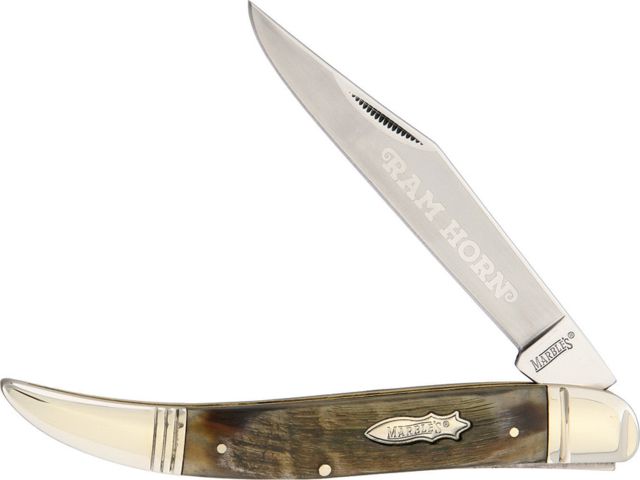 Marbles Large Toothpick Ram's Horn Folding Knife3.75inStainless SteelStandard EdgeLong ClipSatinRam Horn Handle KB111 RAMS HORN
