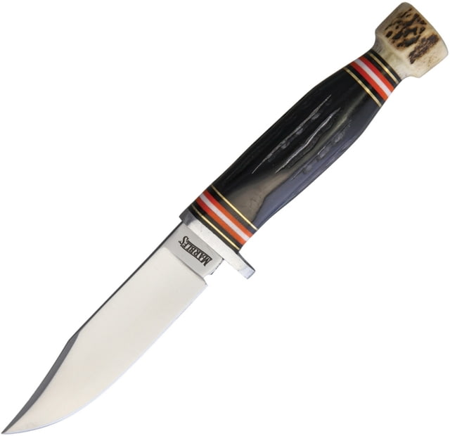 Marbles Skinner Knife 9in Overall 4.25in Satin SS Skinner Blade Aluminum Guard Jigged Horn And Stag Bone Handle Brown Leather Sheath MR462 / EG-745