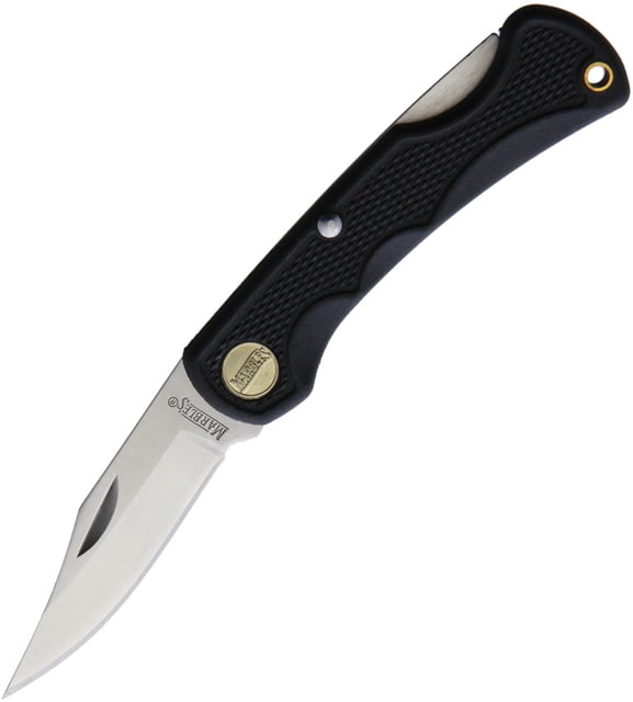 Marbles Small Lockback Black Folding Knife 1.88" satin finish stainless clip point blade Black textured nylon handle  MR567 BLACK