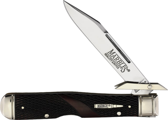 Marbles Swing Guard Brown Checker Bone Folding Knife 4.25in Closed Satin Stainless Clip Blade Brown Checkered Bone Handle