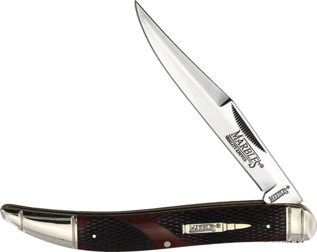 Marbles Toothpick Brown Checkered Bone Folding Knife 5.5in Closed Mirror Stainless Long Clip Blade Brown Checkered Bone Handle