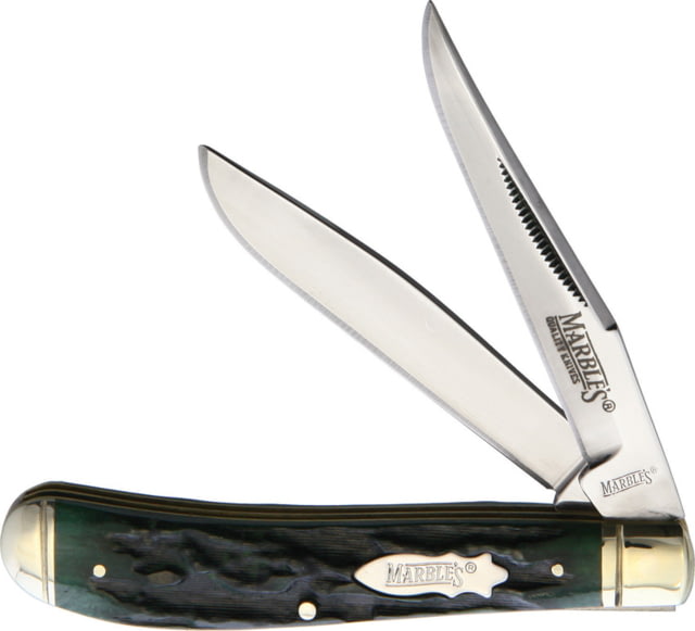 Marbles Trapper Green Stag Bone Folding Knife Mirror finish stainless clip and spey blades Green stag bone handle KB234 GREEN STAG BONE