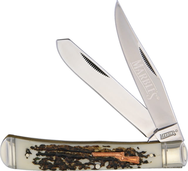 Marbles Trapper Imitation Stag Folding Knife SS Clip/ Spey Blades Imitation Stag Handle KB201/ MR414 #61 SHIELD