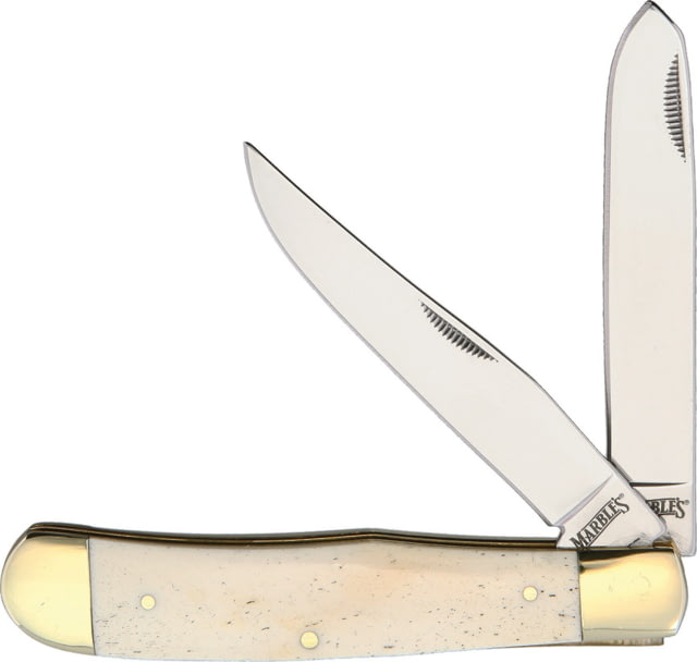Marbles Trapper White Smooth Bone Folding Knife Mirror finish stainless clip and spey blades White smooth bone handle
