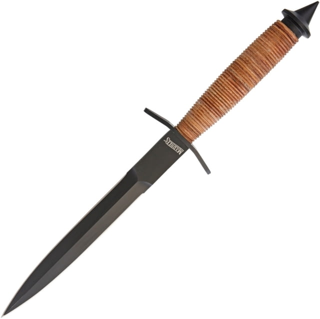 Marbles V-42 Dagger Knife 12.5in Overall 7.25in Black Double Edge 440 SS Dagger Blade Stacked Leather Handle Brown Leather Sheath