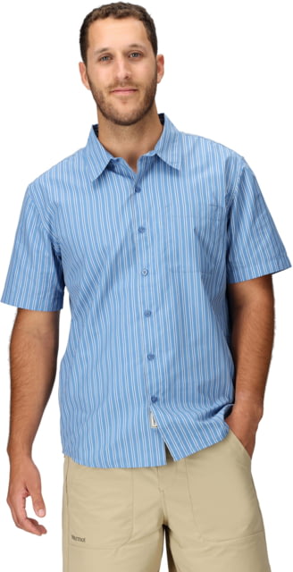 Marmot Marmot AirExchange SolarShield Novelty SS Shirt - Men's Rain Cloud Tomales Stripe M