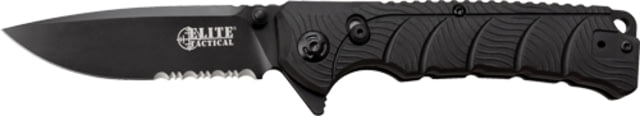 Elite Tactical Backdraft Serrated Folding Knife 3.5 in Stainless Steel Drop Point Black