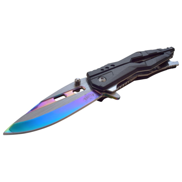 Master USA Drop Point Spring Assisted Knife 3.5 in 3Cr13 Stainless Steel Stainless Steel Rainbow Black