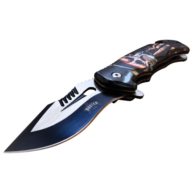 Master USA Embossed Printing Spring Assisted Knife 3.75 in 3Cr13 Stainless Steel Stainless Steel Drop Point Black/Red