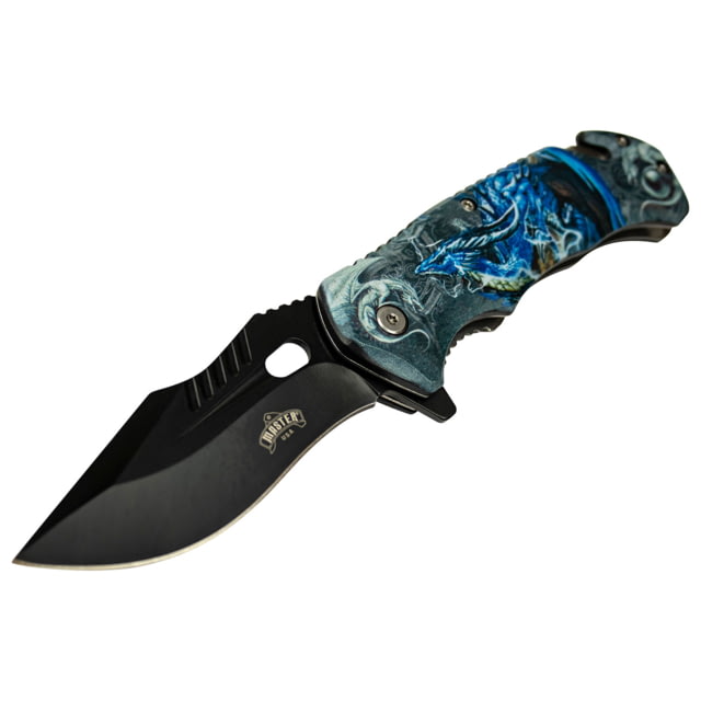 Master USA Tanto Spring Assisted Knife 3.75 in 3Cr13 Stainless Steel Stainless Steel Grey/Blue