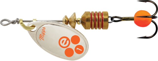 Mepps Aglia-e In-Line Spinner 2in 1/8 oz Treble Hook w/Egg Silver-Hot Orange BE1 SHO