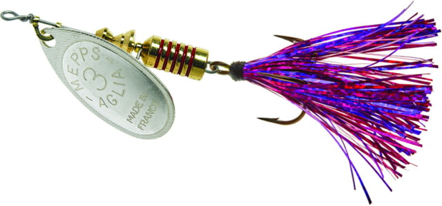 Mepps Aglia Flashabou In-Line Spinner 1/4 oz Silver-Purple/Pink B3FT S-PPK