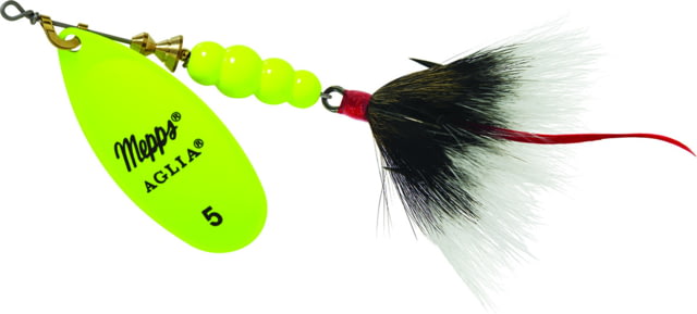Mepps Aglia In-Line Spinner 1/2 oz Dressed Treble Hook Hot Chartreuse Blade & Gray Tail B5ST HC-G