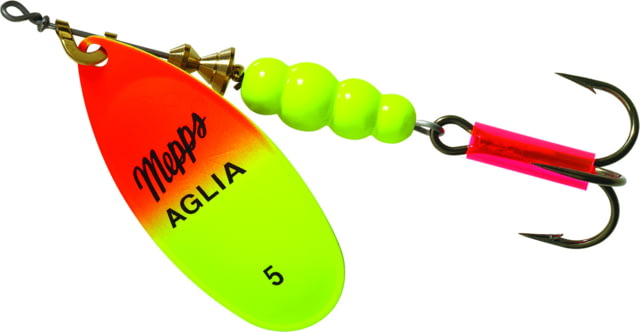 Mepps Aglia In-Line Spinner 1/2 oz Plain Treble Hook Hot Orange & Chartreuse Blade B5 HOC