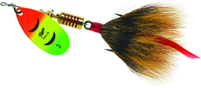 Mepps Aglia In-Line Spinner 1/4 oz Dressed Treble Hook Hot Fire Tiger Blade & Brown Tail B3ST HFT-BR