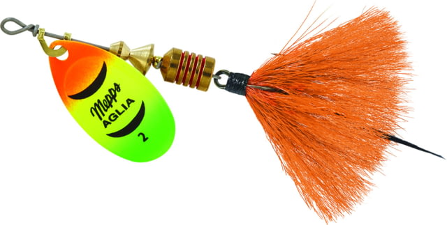 Mepps Aglia In-Line Spinner 1/6 oz Dressed Treble Hook Hot Firetiger Blade & Orange Tail B2ST HFT-O