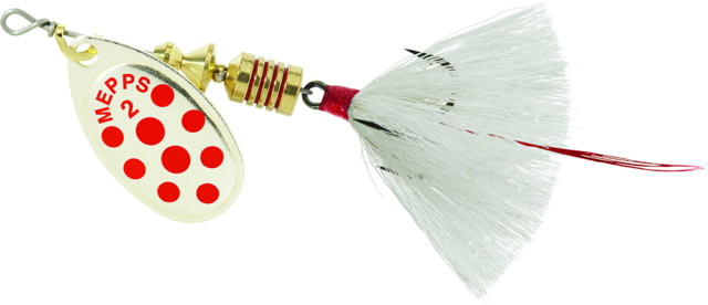 Mepps Aglia In-Line Spinner 1/6 oz Dressed Treble Hook Silver/Red Dot Blade/White Tail B2ST SRD-W