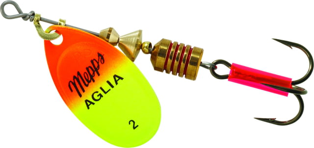 Mepps Aglia In-Line Spinner 1/6 oz Plain Treble Hook Hot Orange & Chartreuse Blade B2 HOC