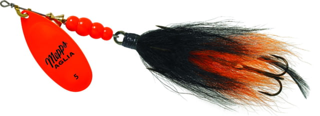 Mepps Aglia Tandem In-Line Bucktail Spinner 6in 7/8 oz Treble Hook Hot Orange Blade with Black & Orange Tail BT5 HO-BO