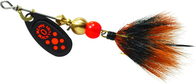 Mepps Black Fury In-Line Spinner 1/12 oz Dressed Treble Hook Fluorescent Red Dot Blade with Gray & Orange Tail BF0T Fl