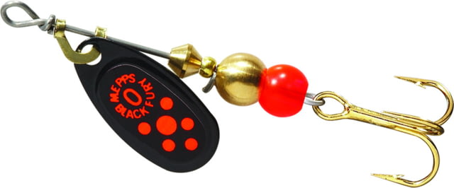 Mepps Black Fury In-Line Spinner 1/12 oz Plain Treble Hook Black with Fluorescent Red Dots BF0 Fl