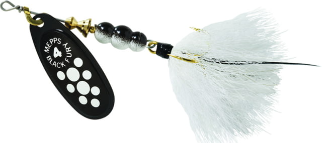 Mepps Black Fury In-Line Spinner 1/3 oz Dressed Treble Hook White Dot Blade with White Tail BF4T