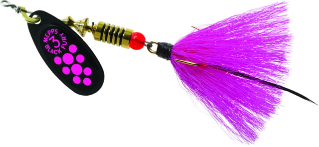 Mepps Black Fury In-Line Spinner 1/4 oz Dressed Treble Hook Pink Dot Blade with Pink Tail BF3T PK