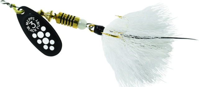 Mepps Black Fury In-Line Spinner 1/4 oz Dressed Treble Hook White Dot Blade with White Tail BF3T