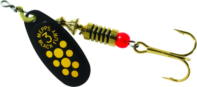 Mepps Black Fury In-Line Spinner 1/4 oz Plain Treble Hook Black with Yellow Dots BF3