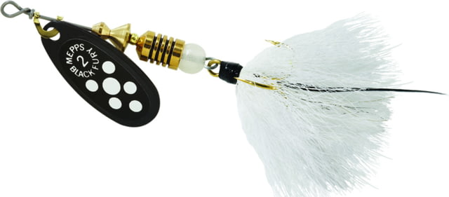 Mepps Black Fury In-Line Spinner 1/6 oz Dressed Treble Hook White Dot Blade with White Tail BF2T