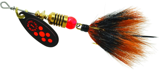 Mepps Black Fury In-Line Spinner 1/8 oz Dressed Treble Hook Fluorescent Red Dot Blade with Gray & Orange Tail BF1T Fl