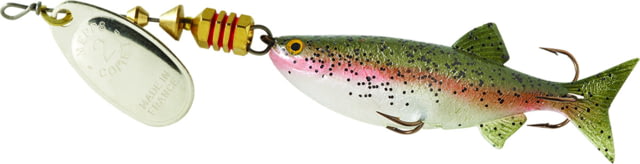 Mepps Comet Mino In-Line Spinner 2 1/2in 1/4 oz Silver Blade with Rainbow Trout Mino Floating C2M S-RBT