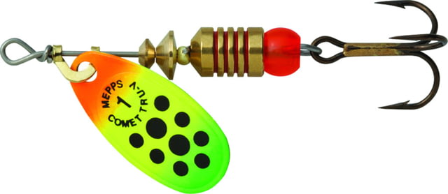 Mepps Comet TRU-V In-Line Spinner 1/8 oz Plain Treble Hook Firetiger & Black Dots CTV1 TFTBK