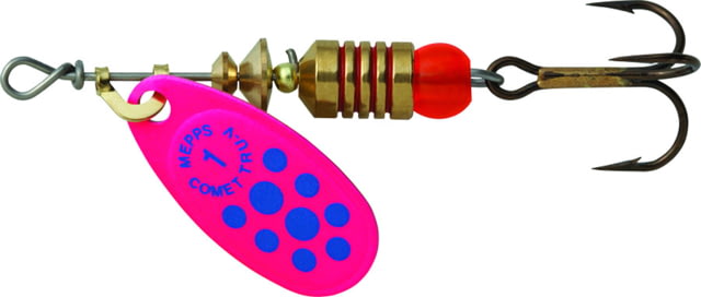 Mepps Comet TRU-V In-Line Spinner 1/8 oz Plain Treble Hook Pink & Blue Dots CTV1 TPBL