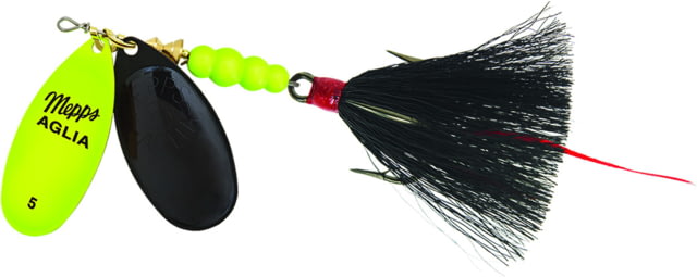 Mepps Double Blade Aglia In-Line Spinner 11/16 oz Dressed Treble Hot Chartreuse/Black Blades/Black Tail