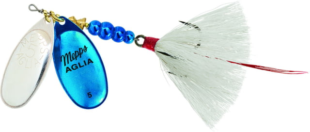 Mepps Double Blade Aglia In-Line Spinner 11/16 oz Dressed Treble Silver/Blue Platinum Blades/White Tail
