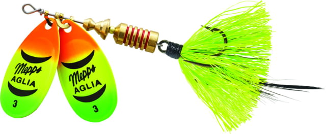 Mepps Double Blade Aglia In-Line Spinner 5/16 oz Dressed Treble Hot Firetiger/Hot Firetiger Blades/Chartreuse Tail