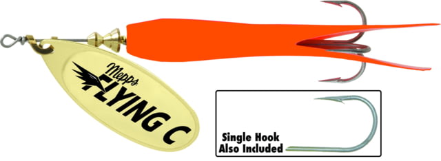 Mepps Flying C In-Line Spinner 3 1/4in 5/8 oz Treble/Single Hook Gold Blade & Hot Orange Sleeve FC58TP HO-G