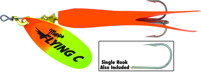 Mepps Flying C In-Line Spinner 3 1/4in 5/8 oz Treble/Single Hook Hot Orange/Chartreuse Blade & Hot Orange Sleeve FC58TP HO-HOC