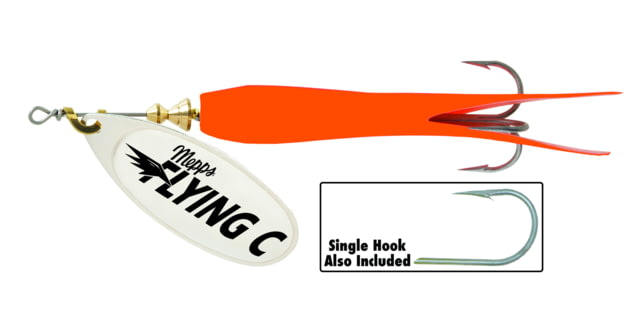 Mepps Flying C In-Line Spinner 3 1/4in 5/8 oz Treble/Single Hook Silver Blade & Hot Orange Sleeve FC58TP HO-S