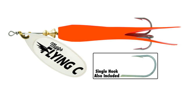 Mepps Flying C In-Line Spinner 4 3/4in 7/8 oz Treble/Single Hook Silver Blade & Hot Orange Sleeve FC78TP HO-S