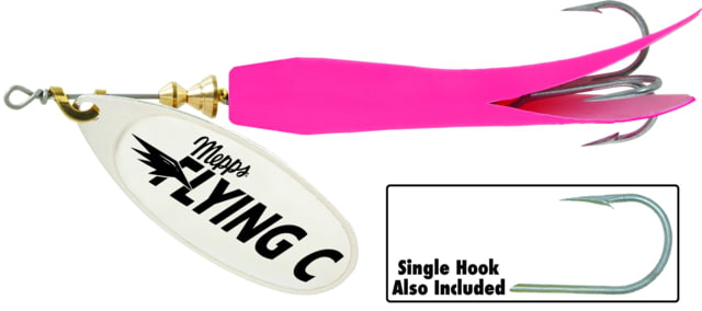 Mepps Flying C In-Line Spinner 4 3/4in 7/8 oz Treble/Single Hook Silver Blade & Hot Pink Sleeve FC78TP HP-S