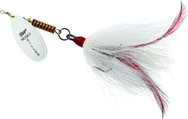 Mepps Musky Killer In-Line Spinner Bucktail 5/0 Treble Hook Hot White Blades & White Tail 3/4oz BM HW-W