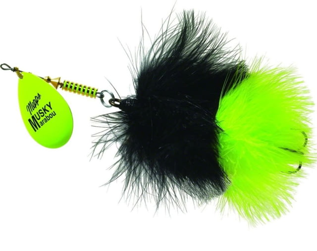 Mepps Musky Marabou In-Line Spinner 5/0 Treble Hook Hot Chartreuse Blade With Black & Chartreuse Tail 1 1/4oz MM7T HC-BC