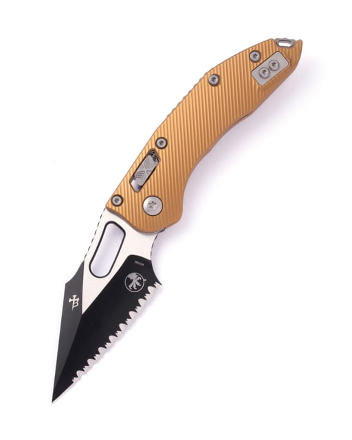 Microtech Stitch S/E Full Serrate Fluted 3.71in Folding Knife Manual Folder Tan/Black